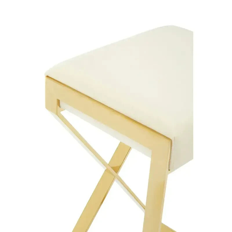 Ivory Gold Bar Stool Velvet Seat Modern Kitchen Island Counter Breakfast