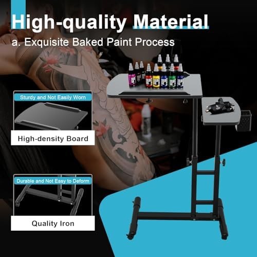 Tattoo Tray Trolley Adjustable Height Dual Table Rolling Workstation Stand
