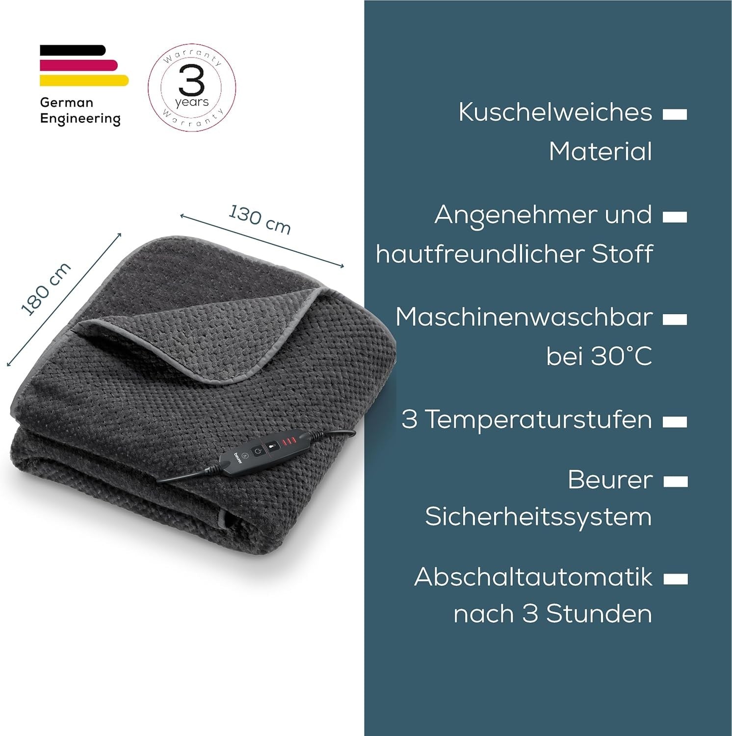 Heated Electric Throw Blanket Auto Shut Off Washable Soft Fleece 3 Heat Levels