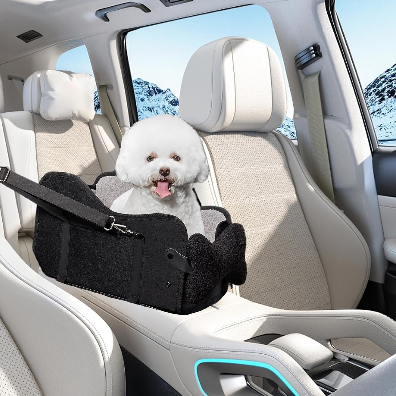 Small Dog Booster Car Seat Washable Travel Bed Safety Belt Black