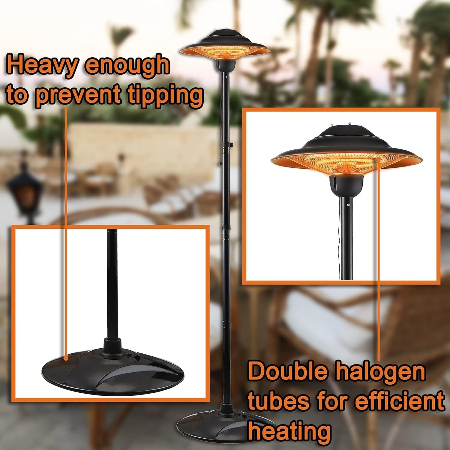 Outdoor Electric Patio Heater Waterproof Halogen Tube | Fast Heat | 2000W