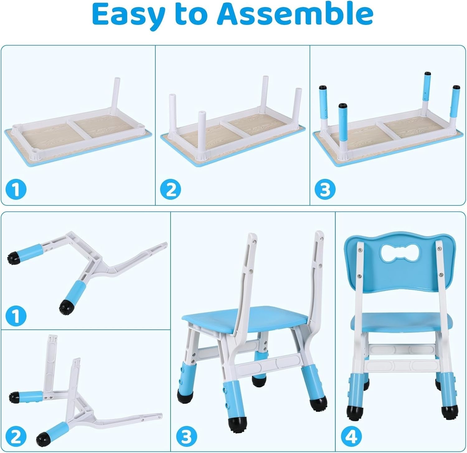 Adjustable Kids Table & 4 Chairs Set Safe Durable Plastic Furniture Blue