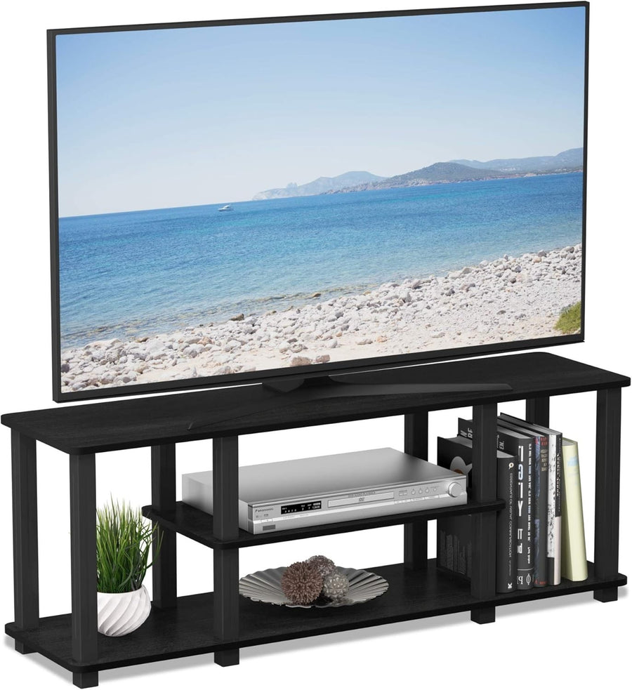 Modern TV Stand 3 Tier Black/Wood for 50” | No Tool Assembly Shelving