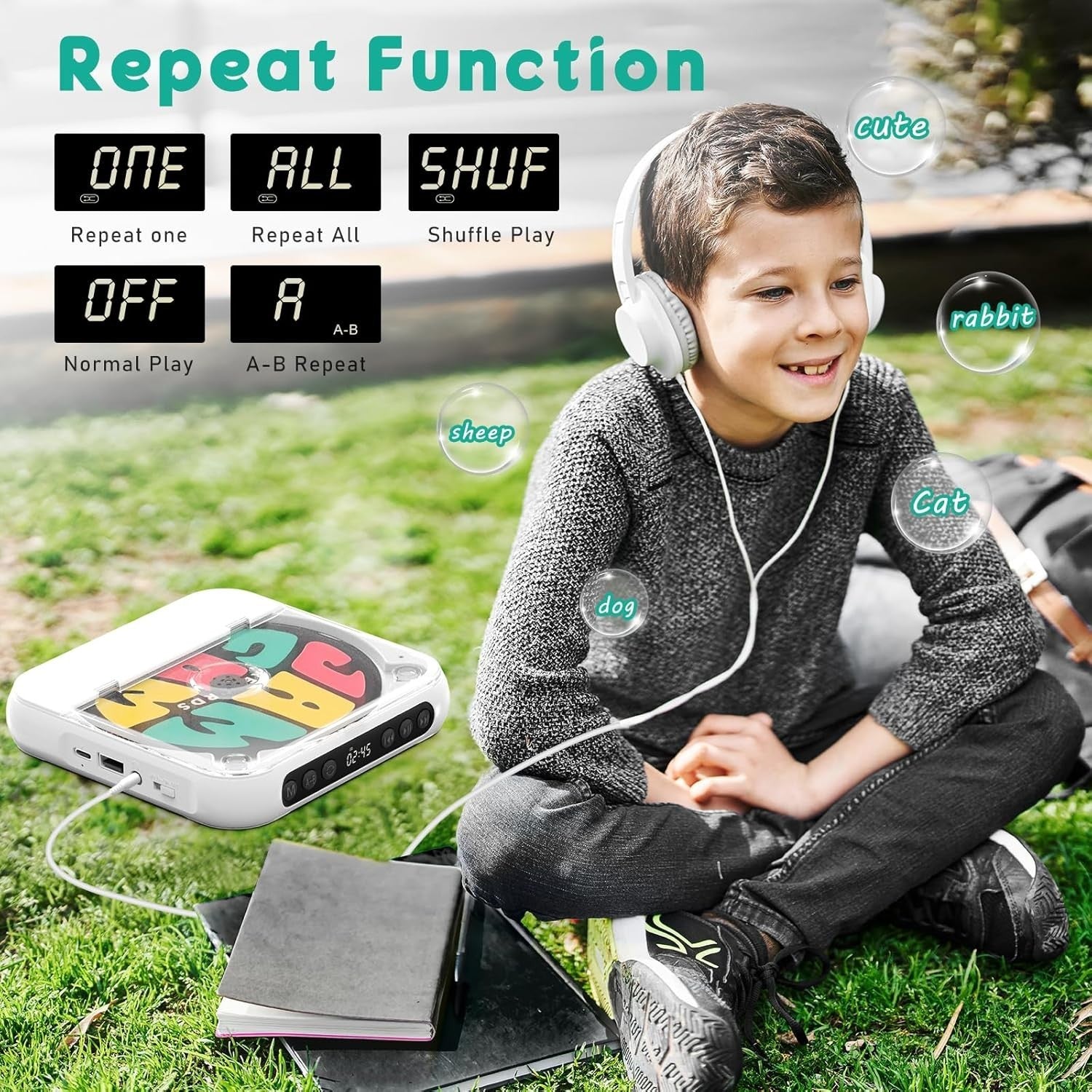 Portable CD Player Bluetooth Rechargeable Speaker USB AUX Headphones