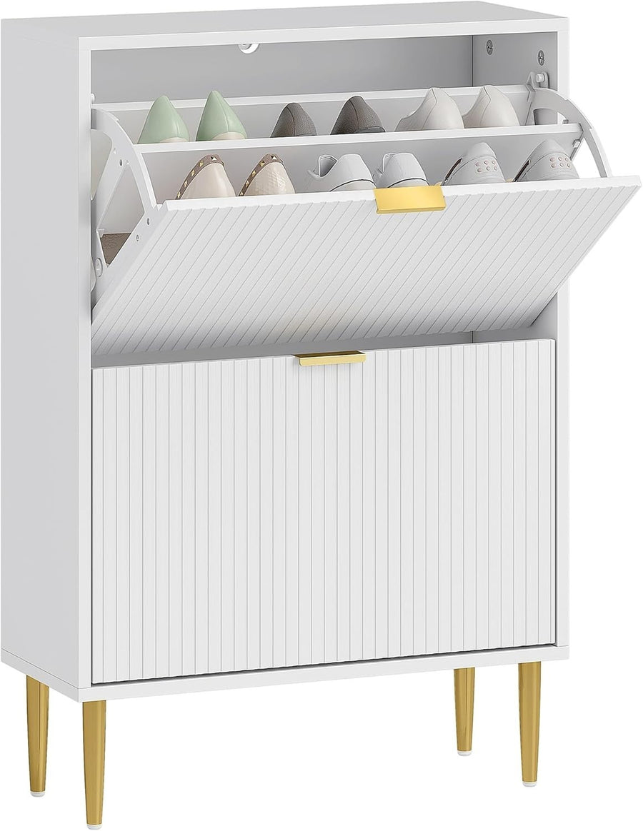 2-Drawer Narrow Shoe Cabinet with Adjustable Shelves, 60x24x91.5 cm White