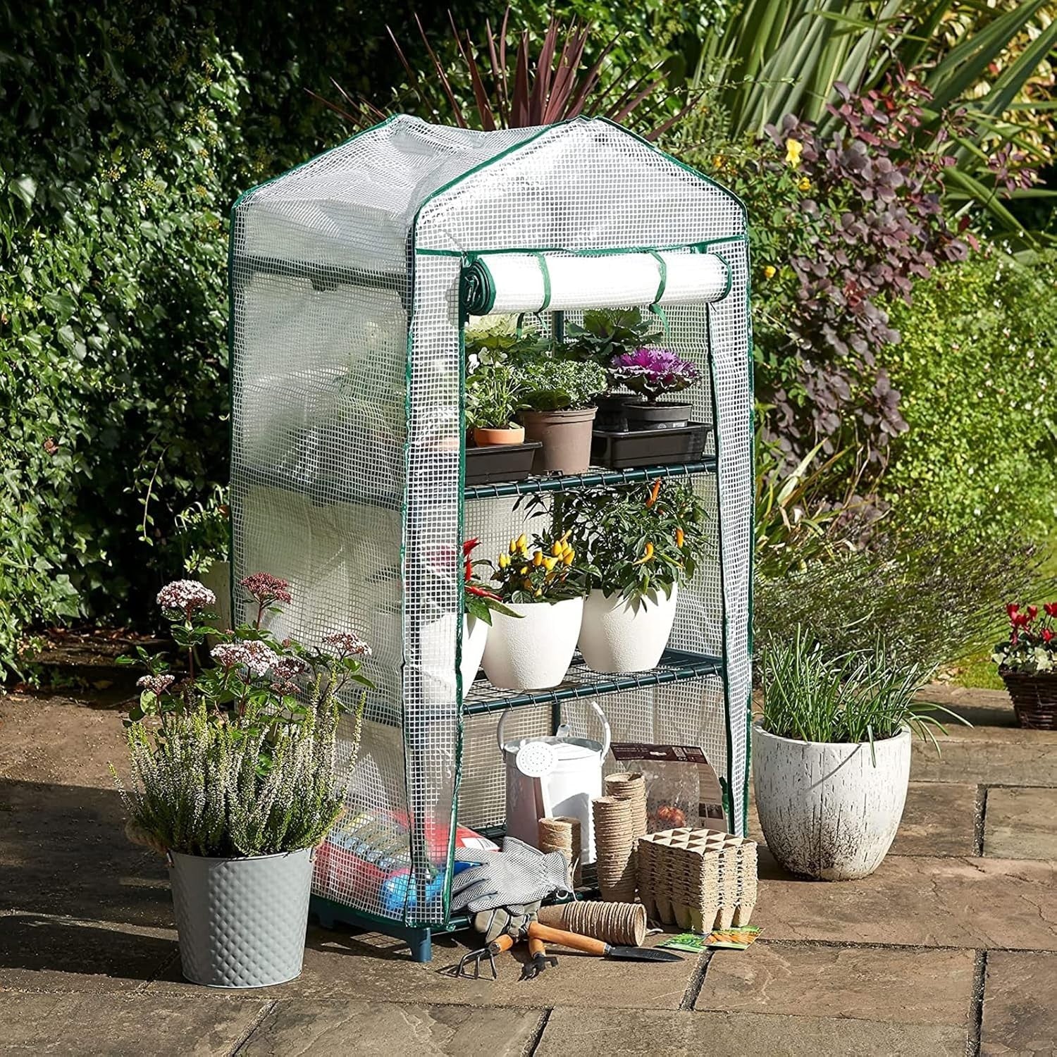 3 Tier Mini Greenhouse 125x69x49cm | Green PE Cover & Steel Frame