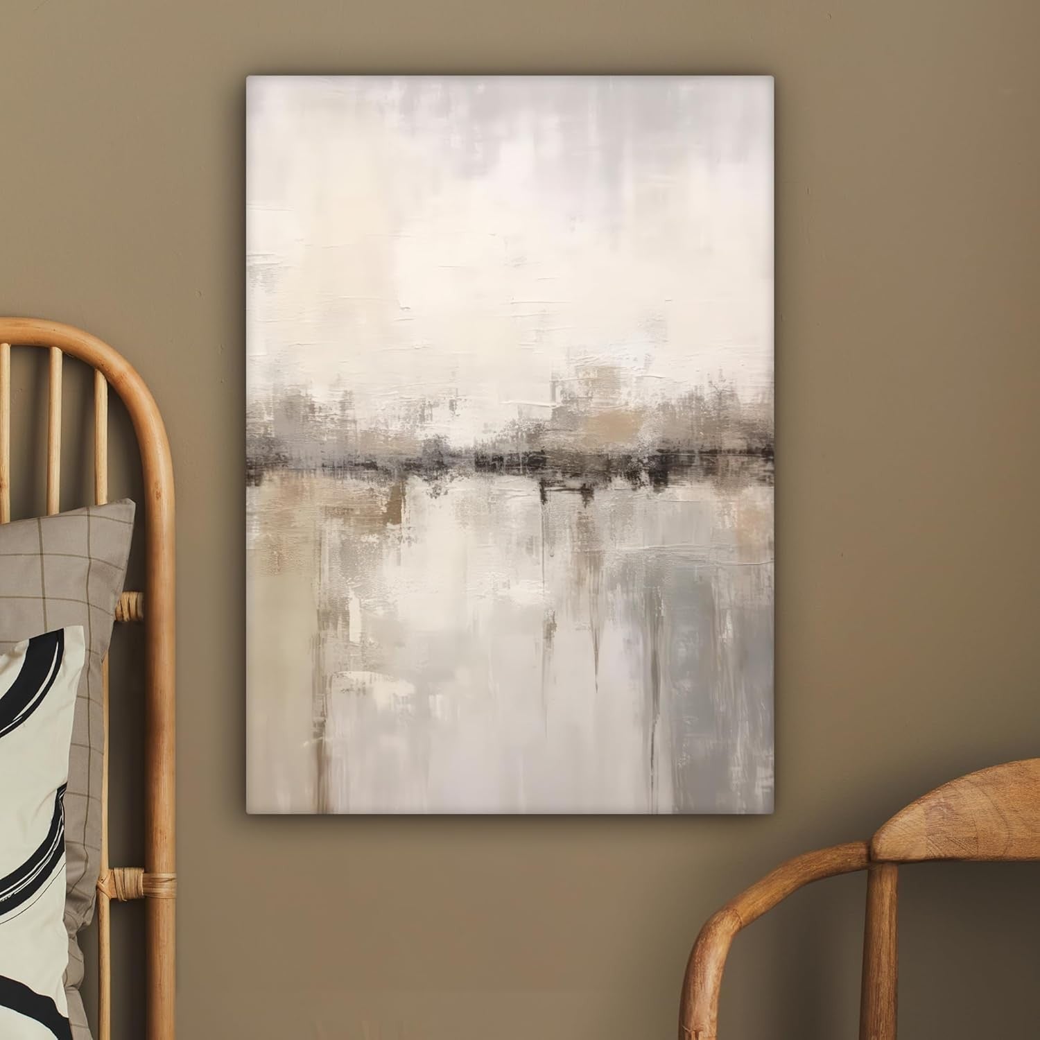 Beige Abstract Canvas Wall Art 50x70cm Framed Modern
