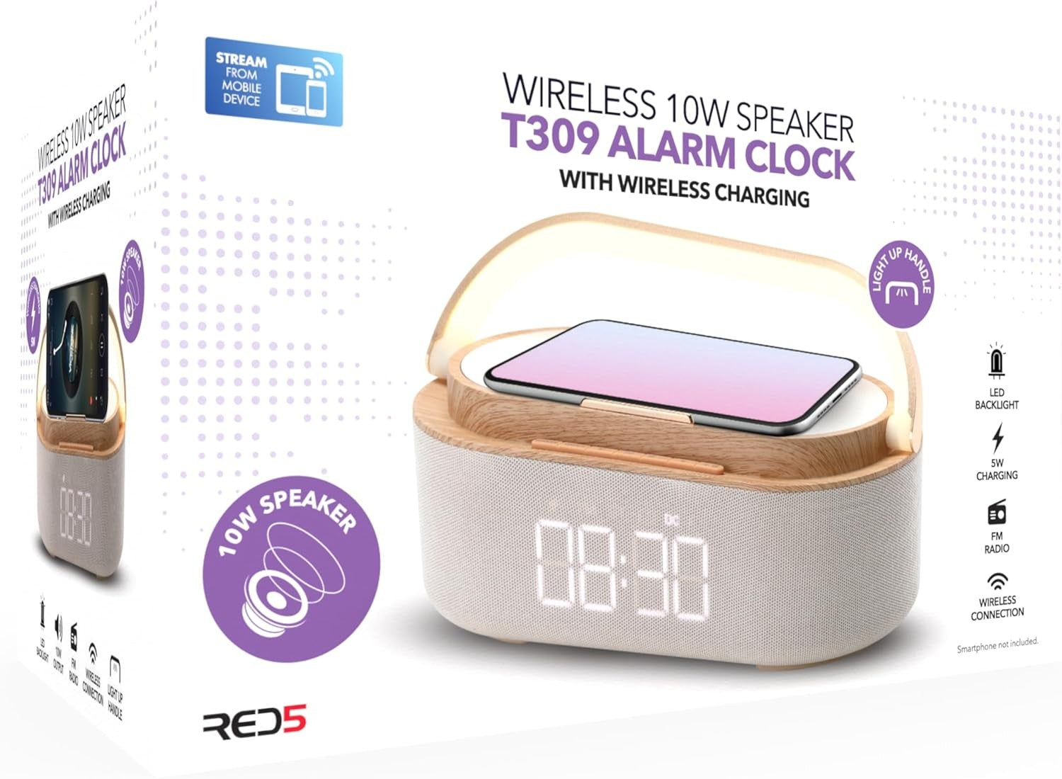 Wireless Charging Alarm Clock Bluetooth Speaker Bedside Light Up Dock