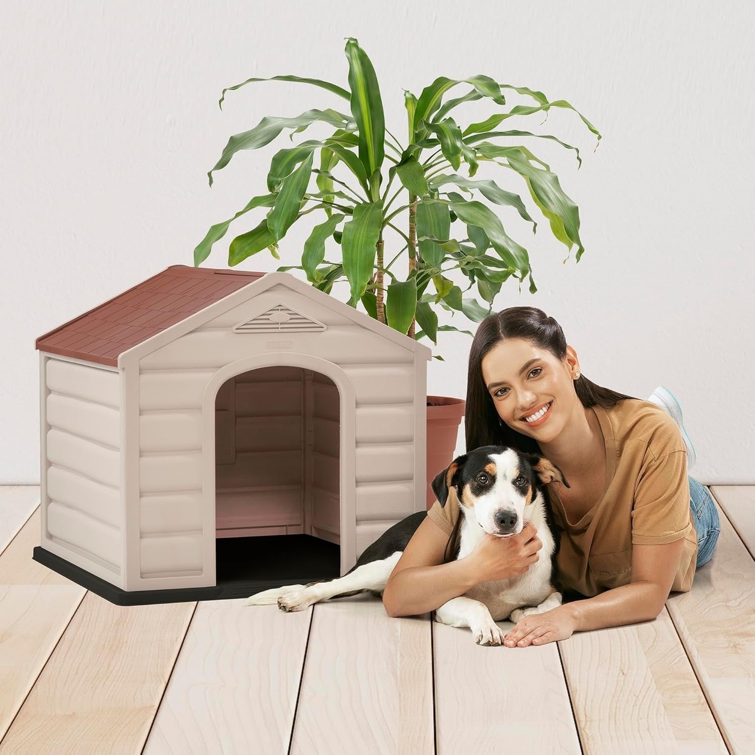 Weatherproof Outdoor Dog Kennel Small with Terracotta Roof Easy Assembly