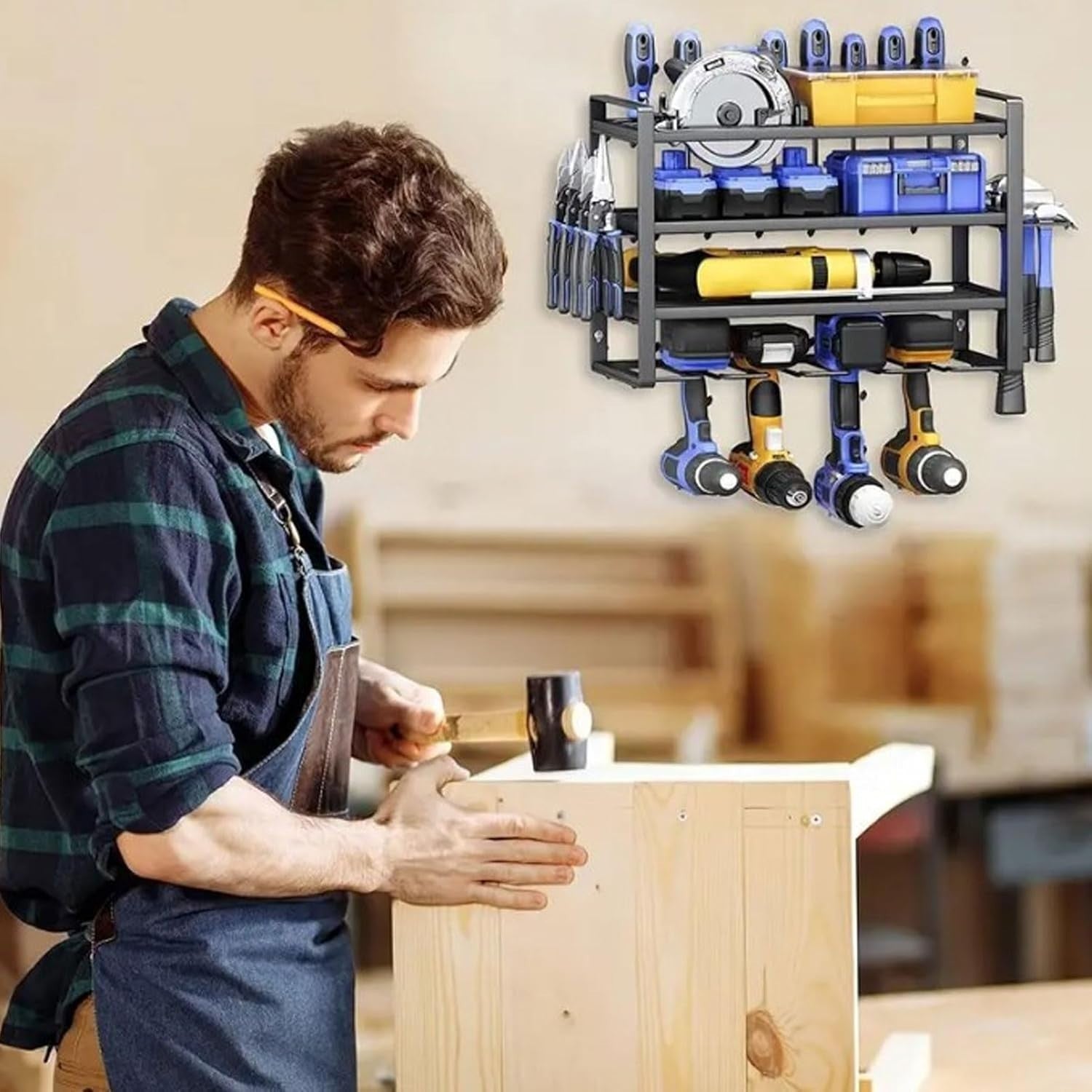 4 Layer Power Tool Organizer Wall Mount Metal Drill Storage Rack