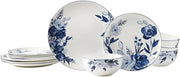 12pc Bone China Dinner Set Blue White Floral Plates Bowls Service for 4