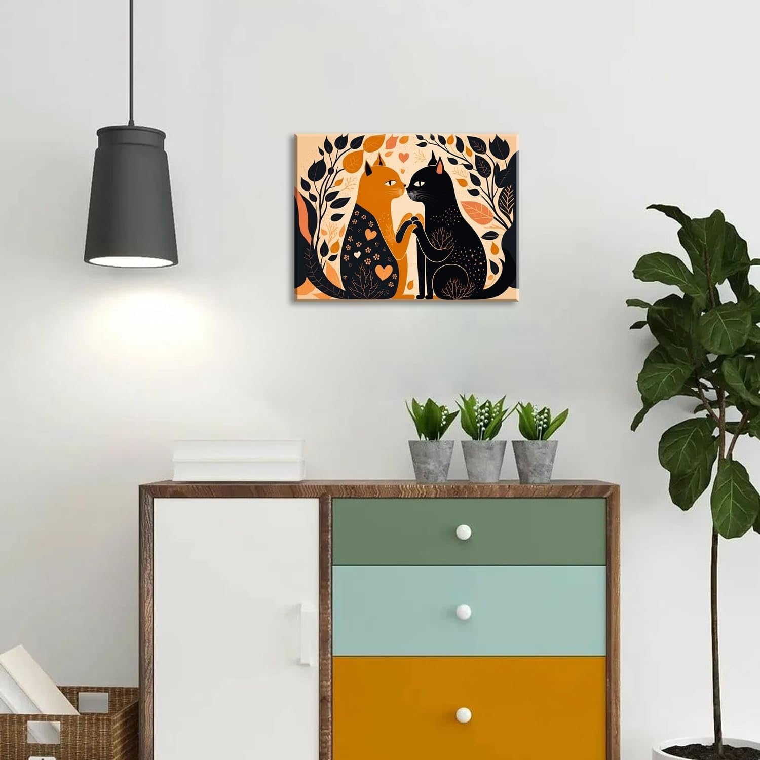 Abstract Cats Canvas Wall Art Framed 16x12 in Animal Home Decor