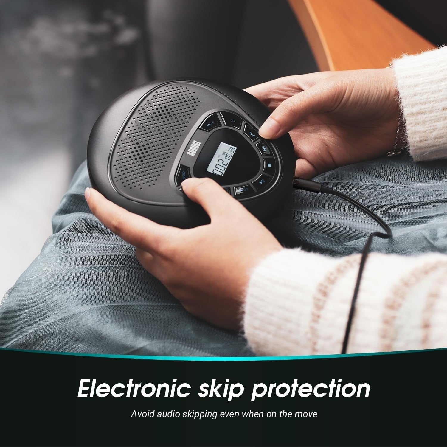 Portable CD Player Rechargeable Discman AUX Micro SD Anti Shock Black