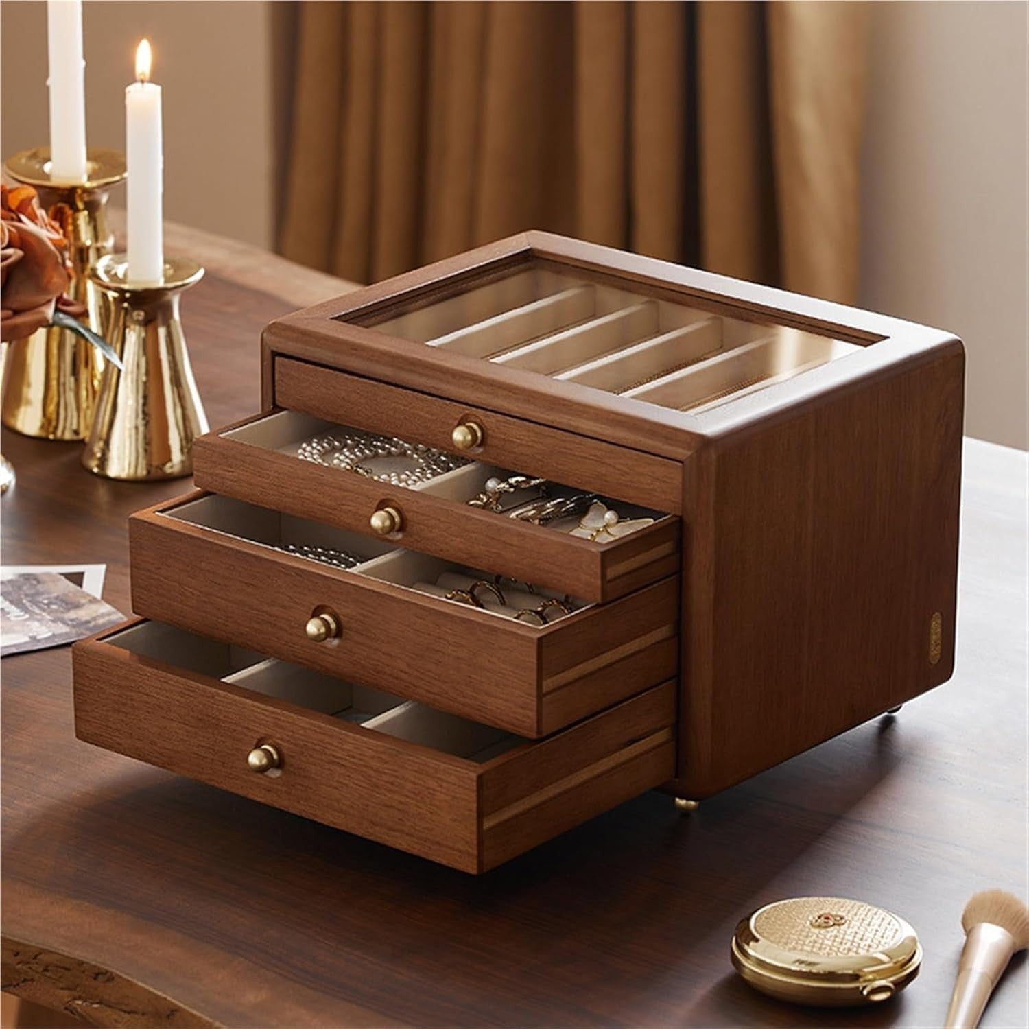 Large Wooden Jewelry Armoire Multi Layer Organizer Luxury Storage Box