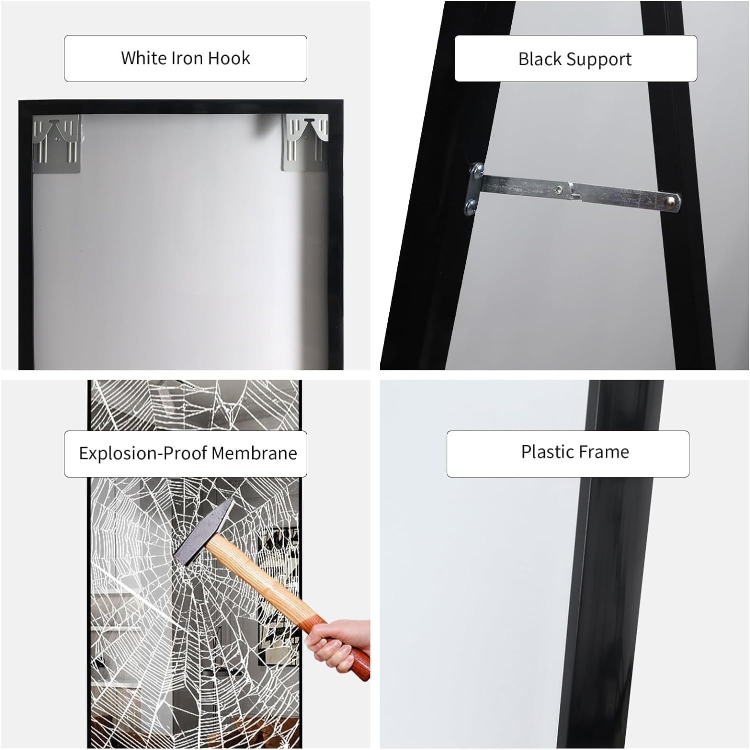 Full Length Mirror 165x51cm Wall & Floor Standing Black Frame Modern