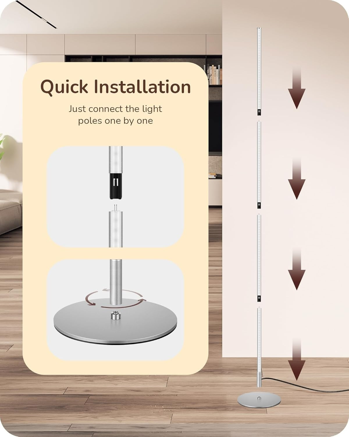 Dimmable LED Floor Lamp 2 Pack, 146cm Tall Standing Light with Foot Switch