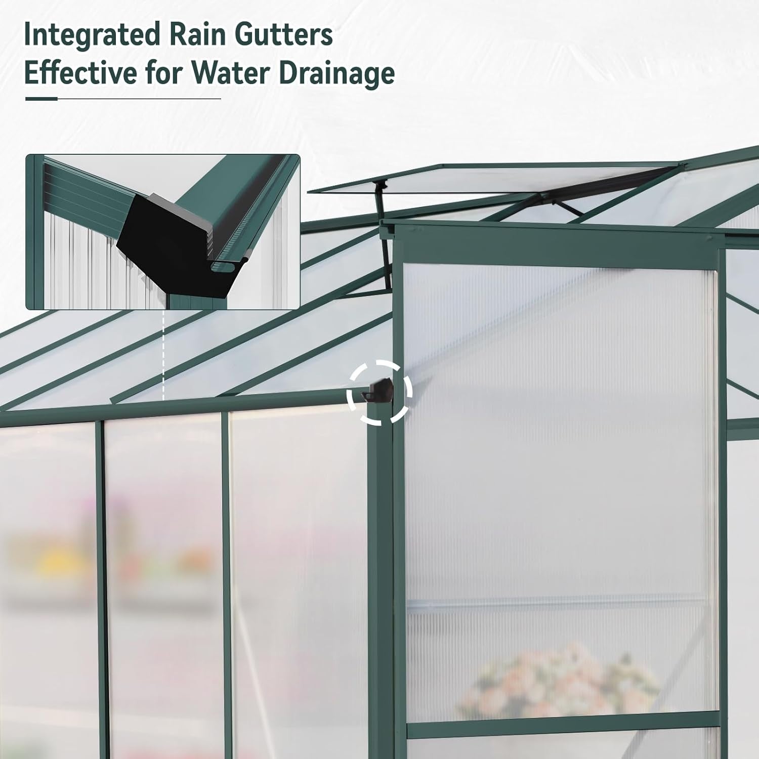 8x6FT Walk-In Polycarbonate Greenhouse with Base – Aluminium Frame, UV Resistant