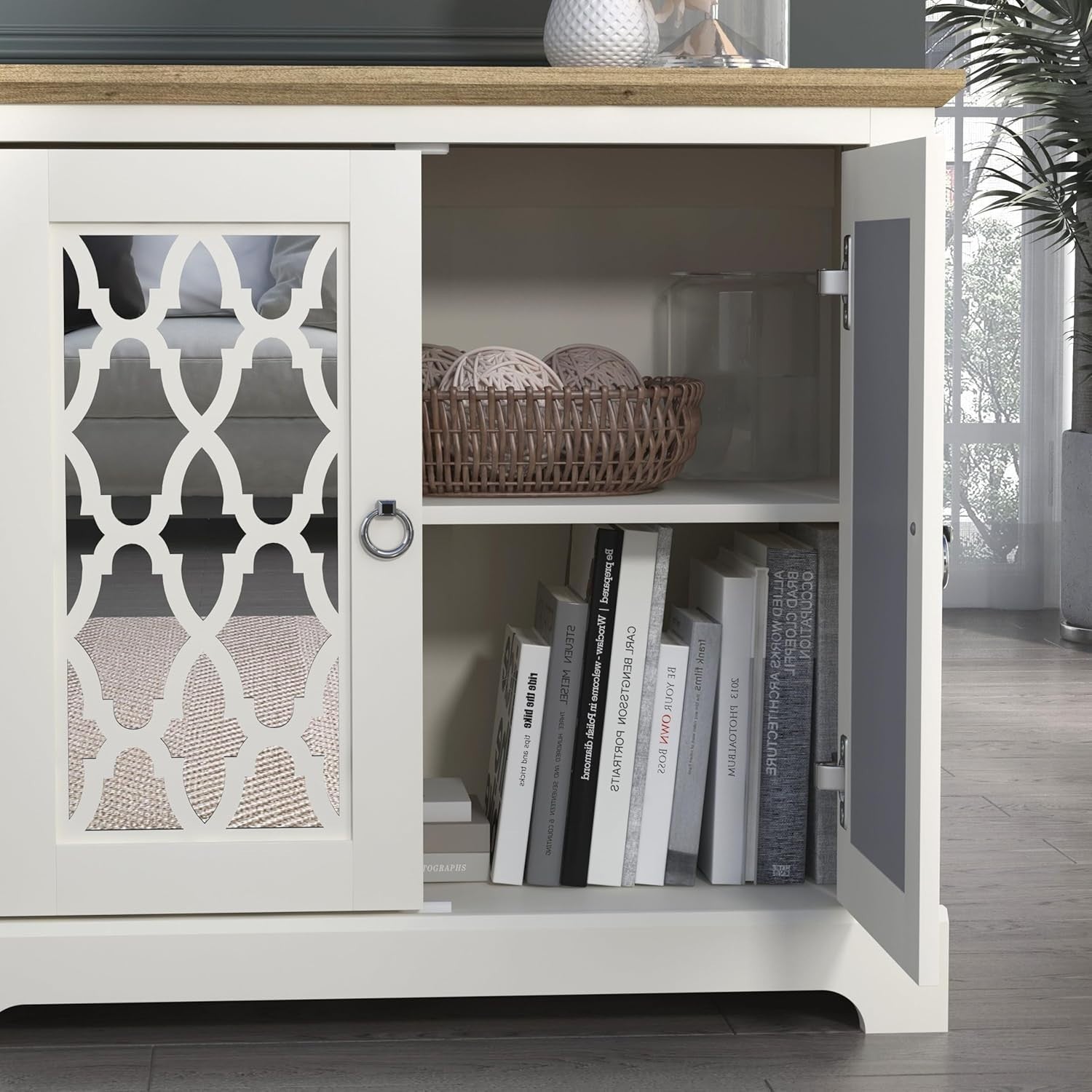 Ivory Oak 2 Door Sideboard Cabinet Lockable Storage Console Organizer