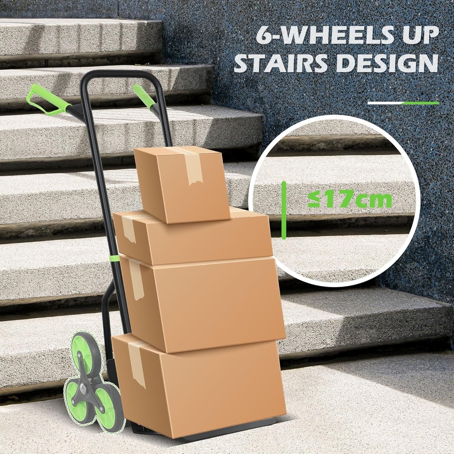 Stair Climbing Hand Truck 120kg Foldable Heavy Duty Steel Trolley Green