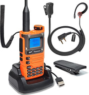 Dual Band Walkie Talkie VHF UHF NOAA Long Range Orange Red G Earpiece
