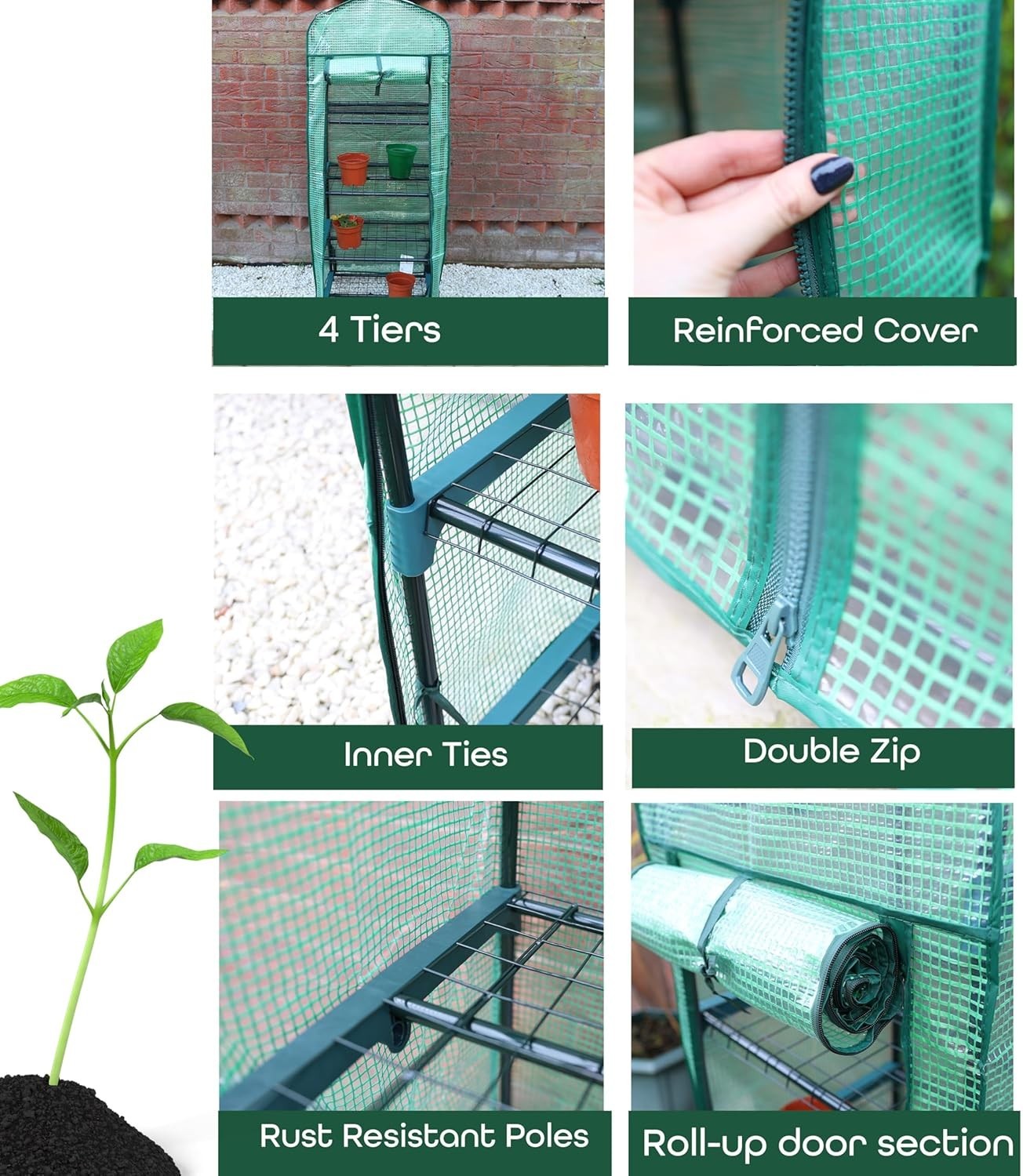 4 Tier Mini Greenhouse with Zipped Door | Heavy Duty Outdoor Plant Stand