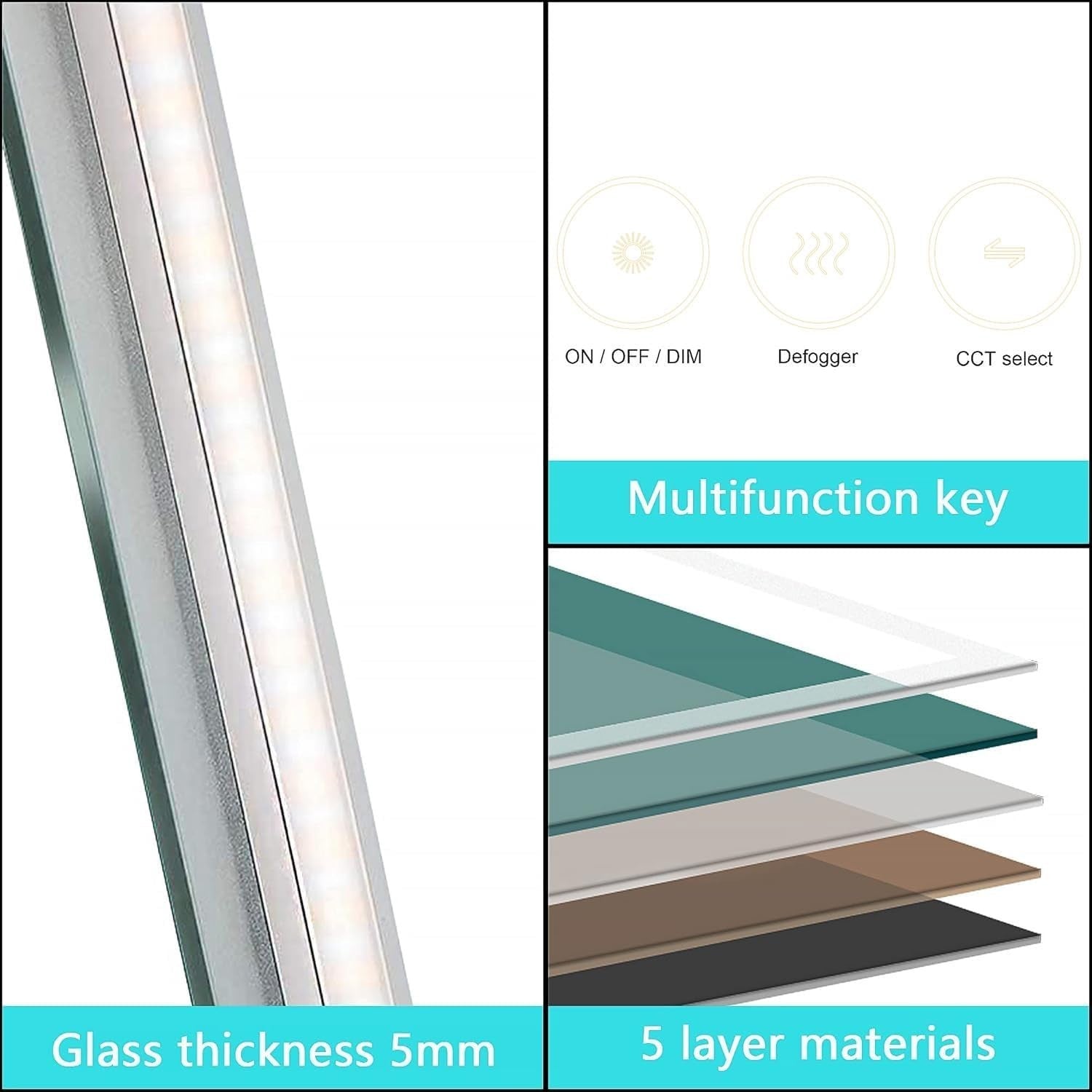 LED Bathroom Mirror 50x70cm Wall Mount Dimmable Light Demister IP44
