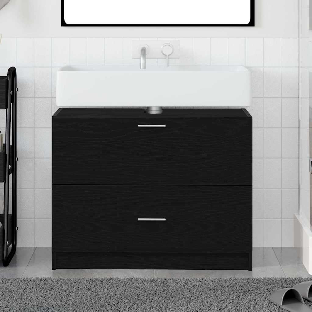 Black Oak Under Sink Bathroom Cabinet 78x37x59cm Modern Vanity Storage Unit