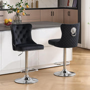 Velvet Bar Stools Set of 2 Black Chrome Legs Adjustable Swivel Chairs