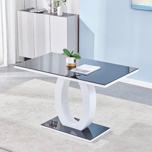 120cm High Gloss Modern Oval Kitchen Dining Table Black Pedestal Base