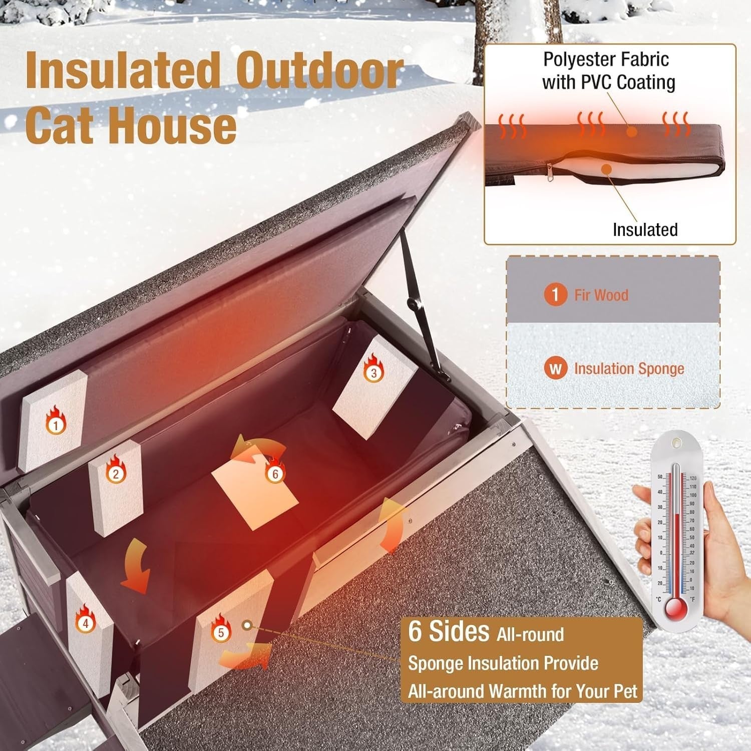 Insulated 2 Level Wooden Pet House Outdoor Indoor with Escape Doors 75x75x85cm.
