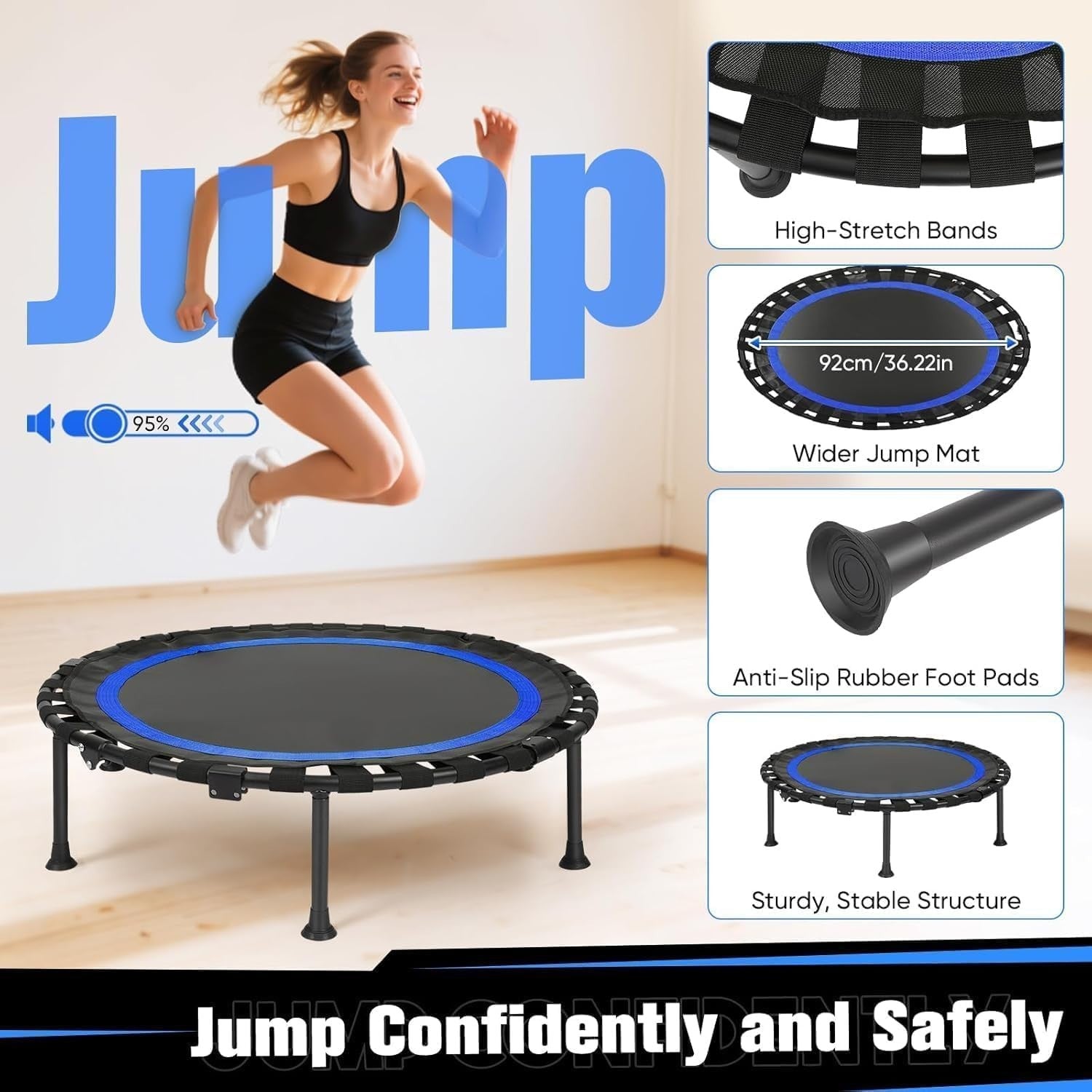 40in Portable Indoor Fitness Rebounder Trampoline Adjustable Handle