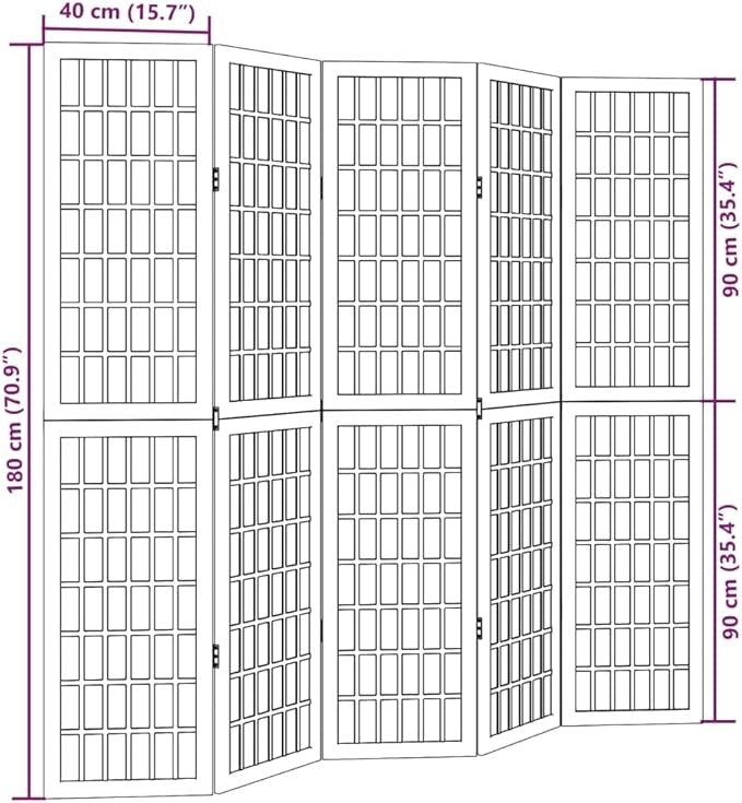White 5 Panel Folding Room Divider 175x180cm Wooden Privacy Partition Screen