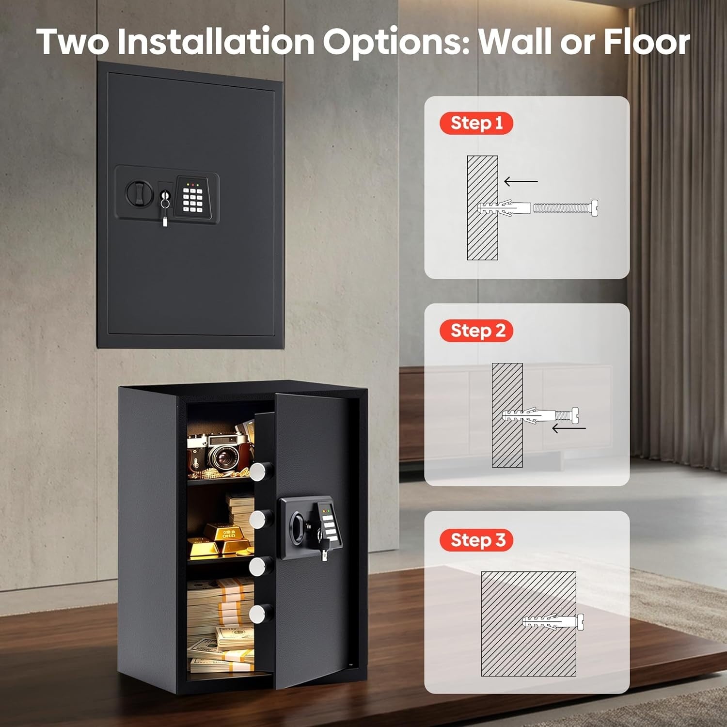 75L Fireproof Safe Box Digital Keypad Lock Home Office Security Safe
