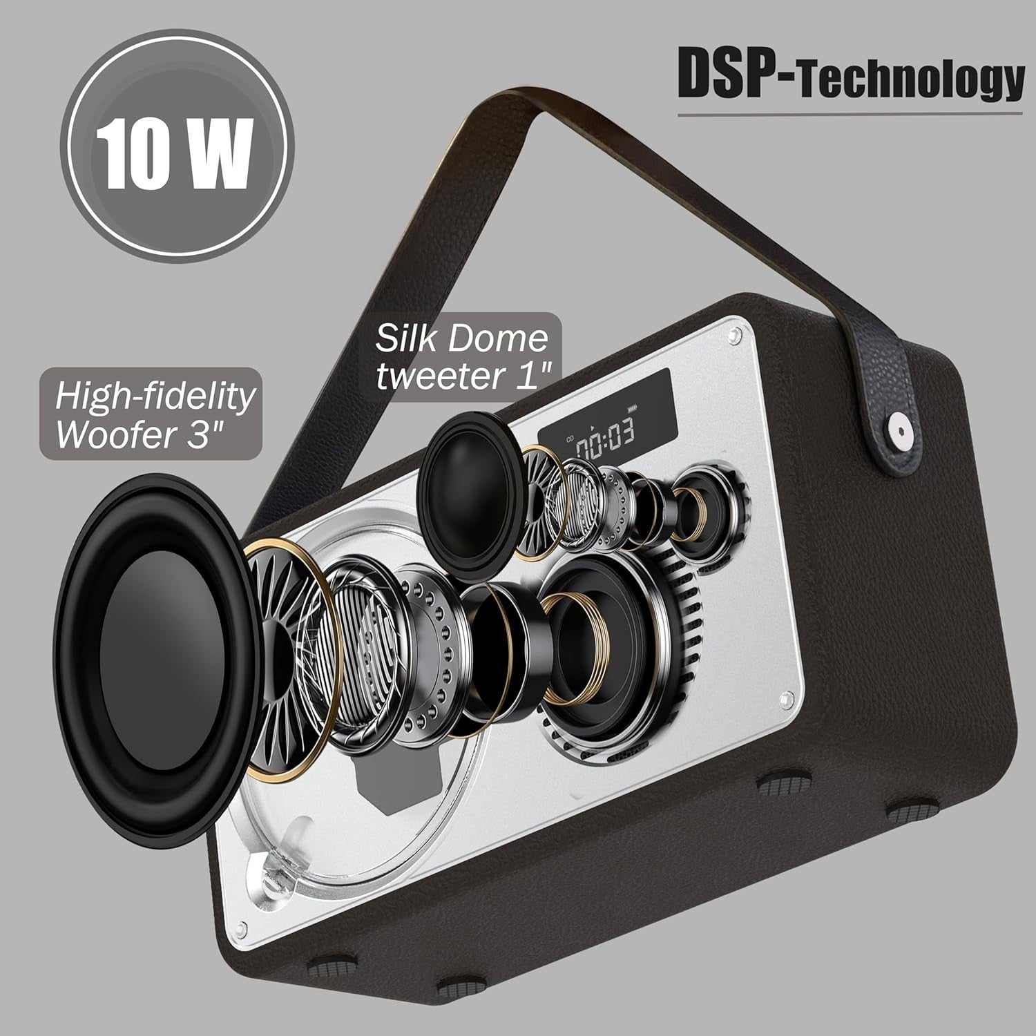 Retro Portable CD Player Bluetooth Boombox USB AUX Battery Remote LP103