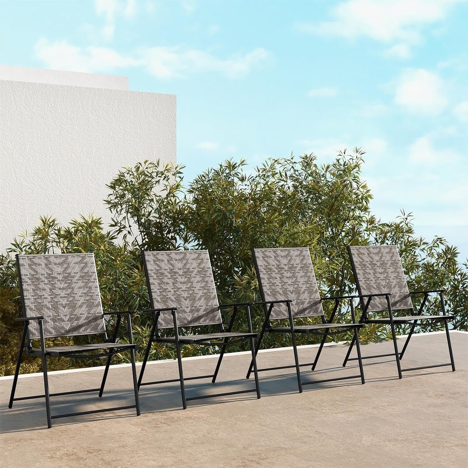 Set of 2 Folding Garden Dining Chairs Rattan Patio Armchairs Outdoor