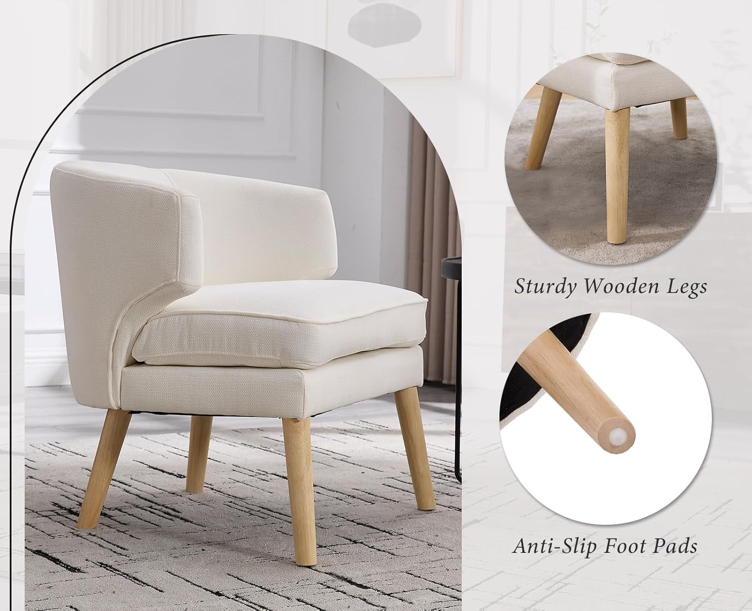 Beige Chenille Accent Chair Upholstered Tub Armchair