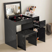 2-in-1 Dressing Table Vanity Makeup Desk Flip Mirror Storage Drawer Black Marble