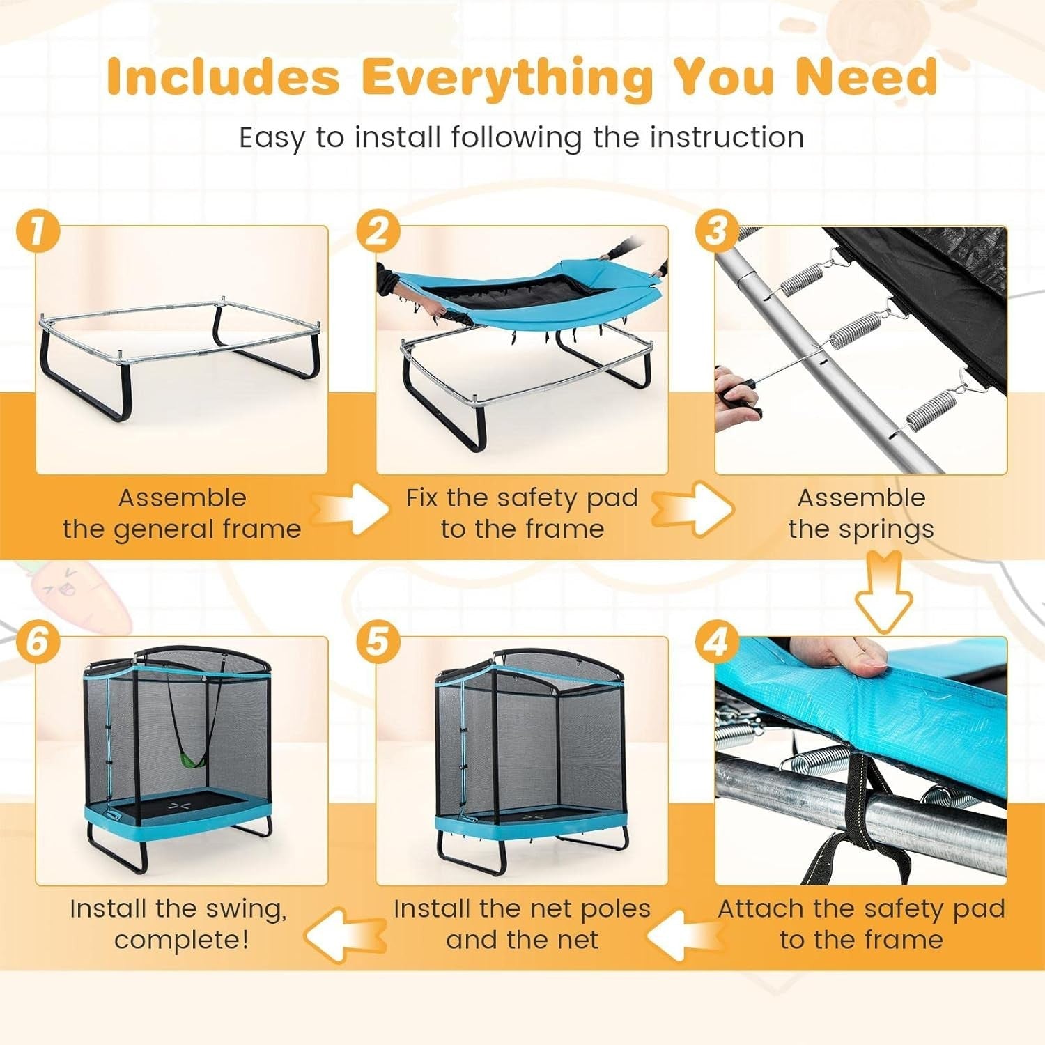 6FT Kids Trampoline with Swing 2-in-1 Outdoor Jumping Fitness Set