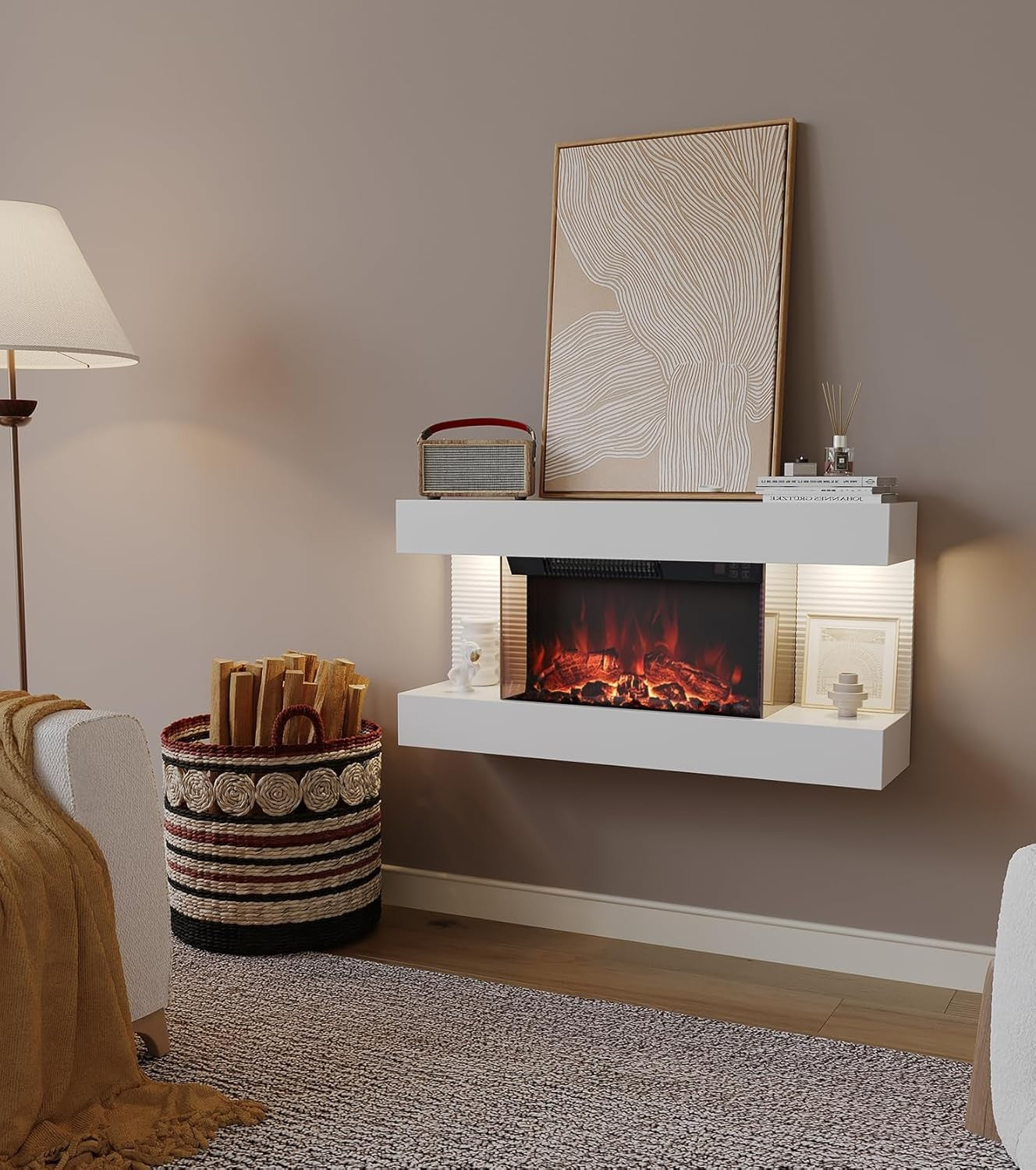 Wall Mounted Electric Fireplace LED Heater 12 Flames Remote WiFi 32"