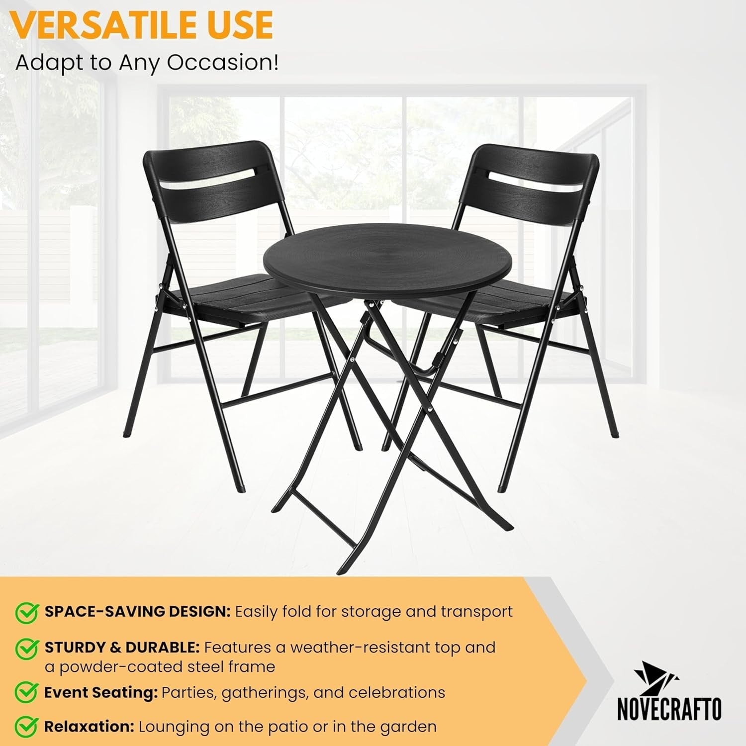 Outdoor Bistro Set 3pc Folding Garden Table Chairs Patio Balcony Compact