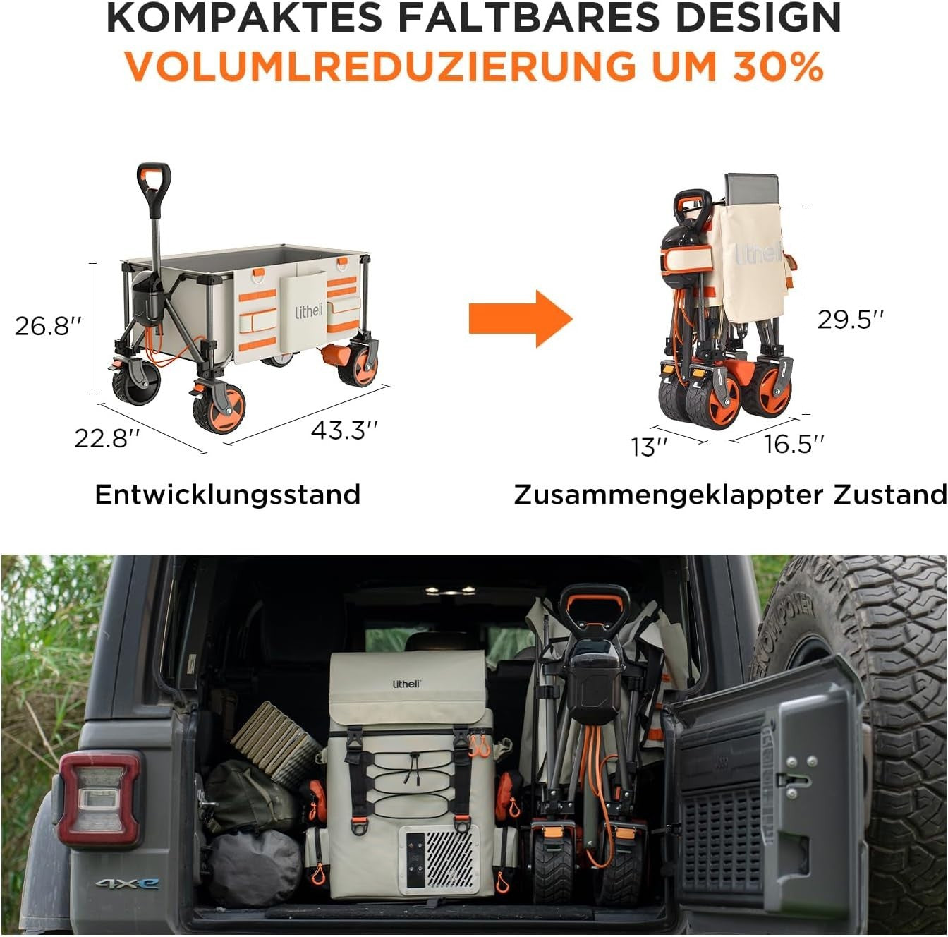Electric Folding Hand Trolley 150L 60kg Load Cart w/ Roof Cover Dual Motor