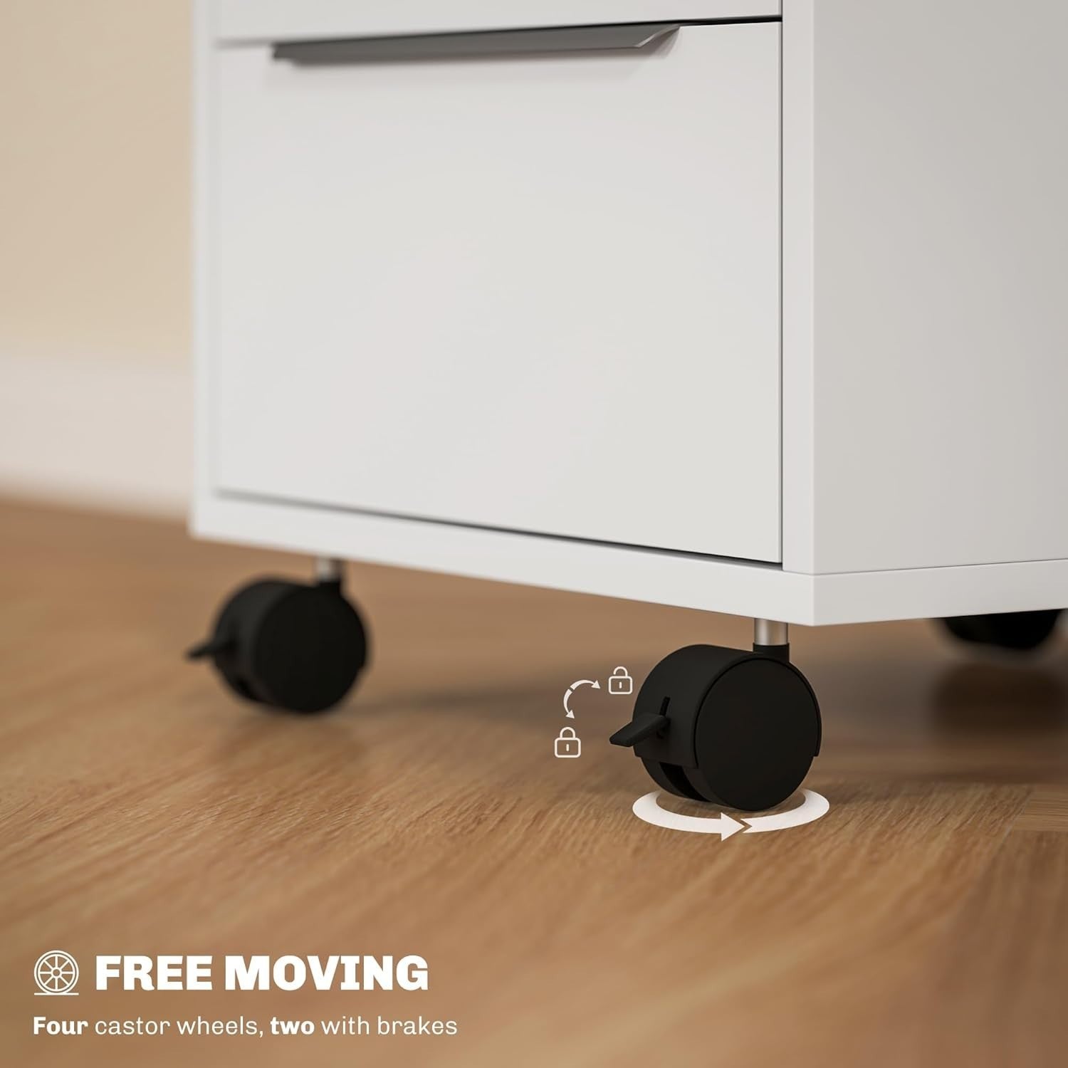 White Lockable Rolling Drawer Cabinet 3 Tier Under Desk File Unit