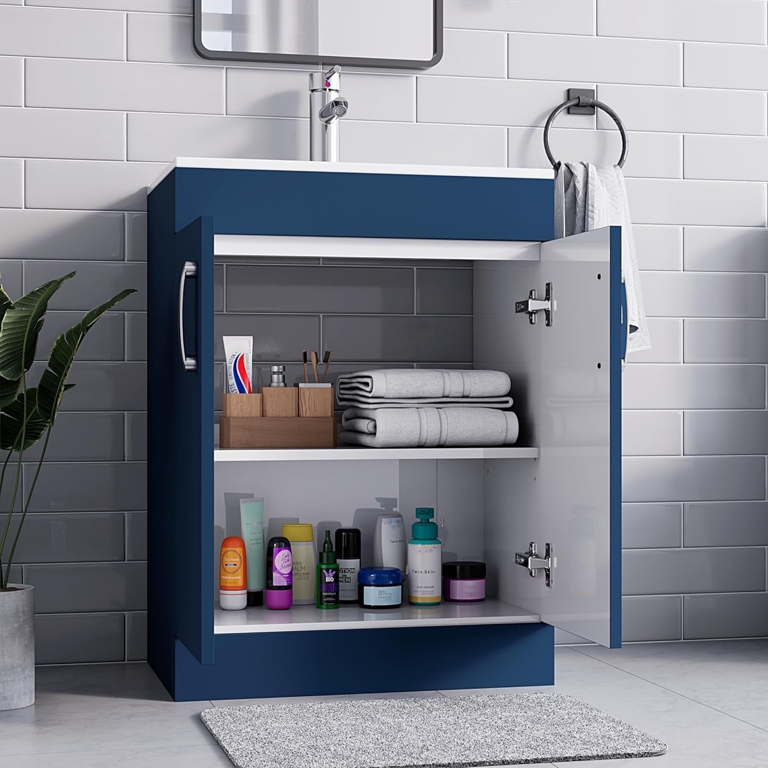 600mm Blue Bathroom Vanity Unit with Basin Floor Standing Sink Storage Cabinet