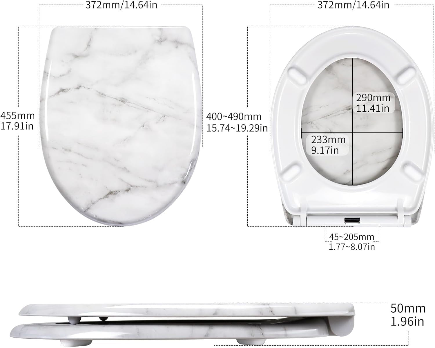 Soft Close Toilet Seat Duroplast Quick Release Top Fixing 45x37cm