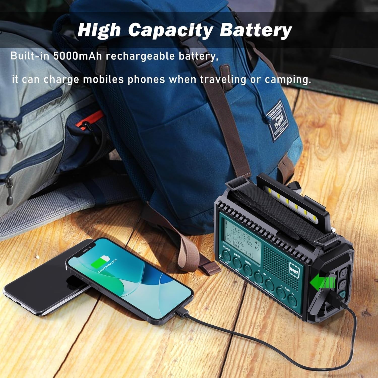 DAB+ FM Emergency Radio Solar Hand Crank 5000mAh Power Bank