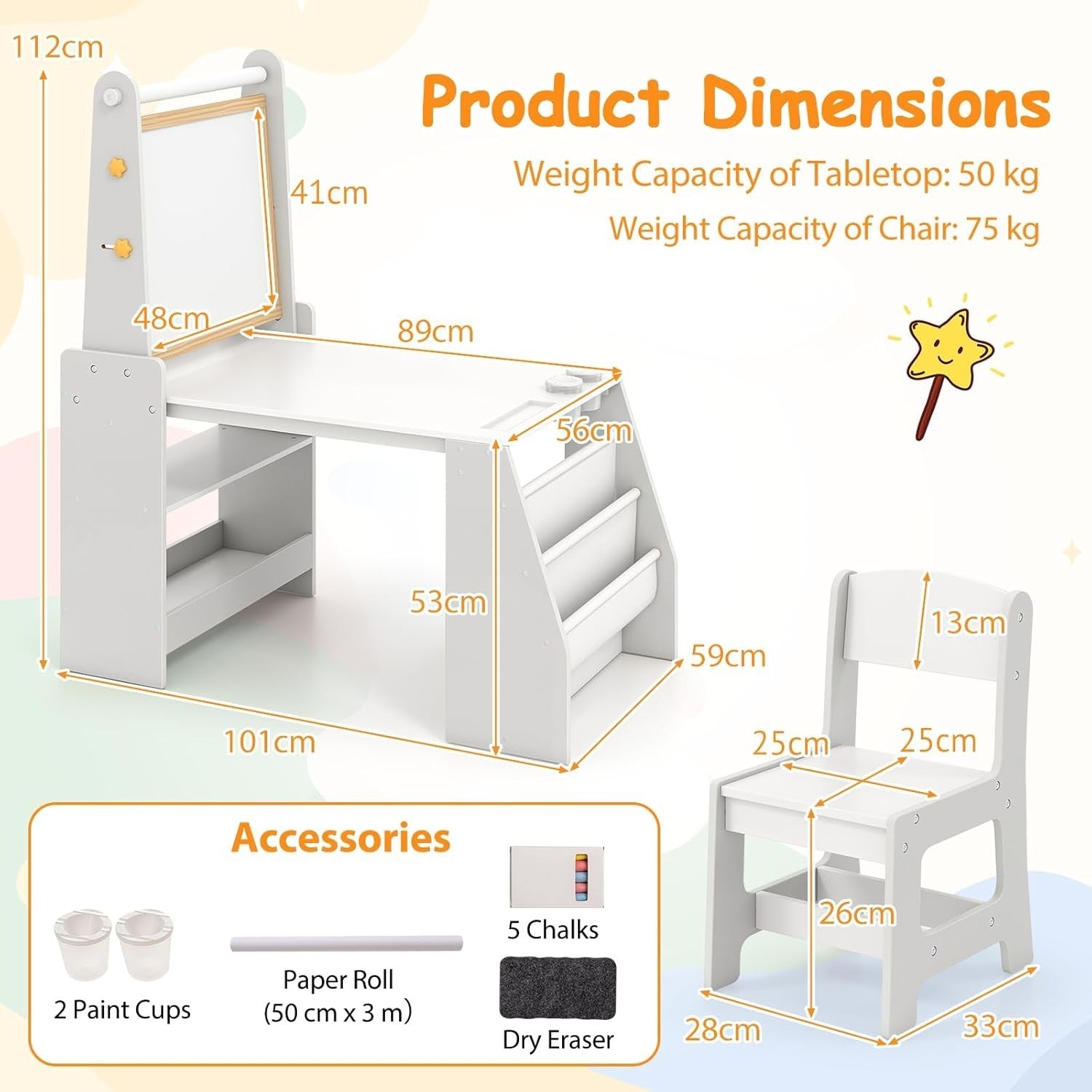Kids Art Table & Chair Set with Double-Sided Easel, Paper Roll & Storage – Toddl