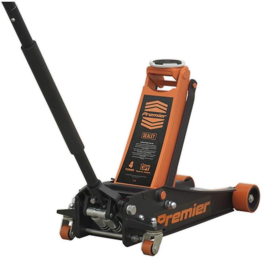 4 Ton Low Profile Hydraulic Trolley Jack 100–533mm Rocket Lift Heavy Duty Orange