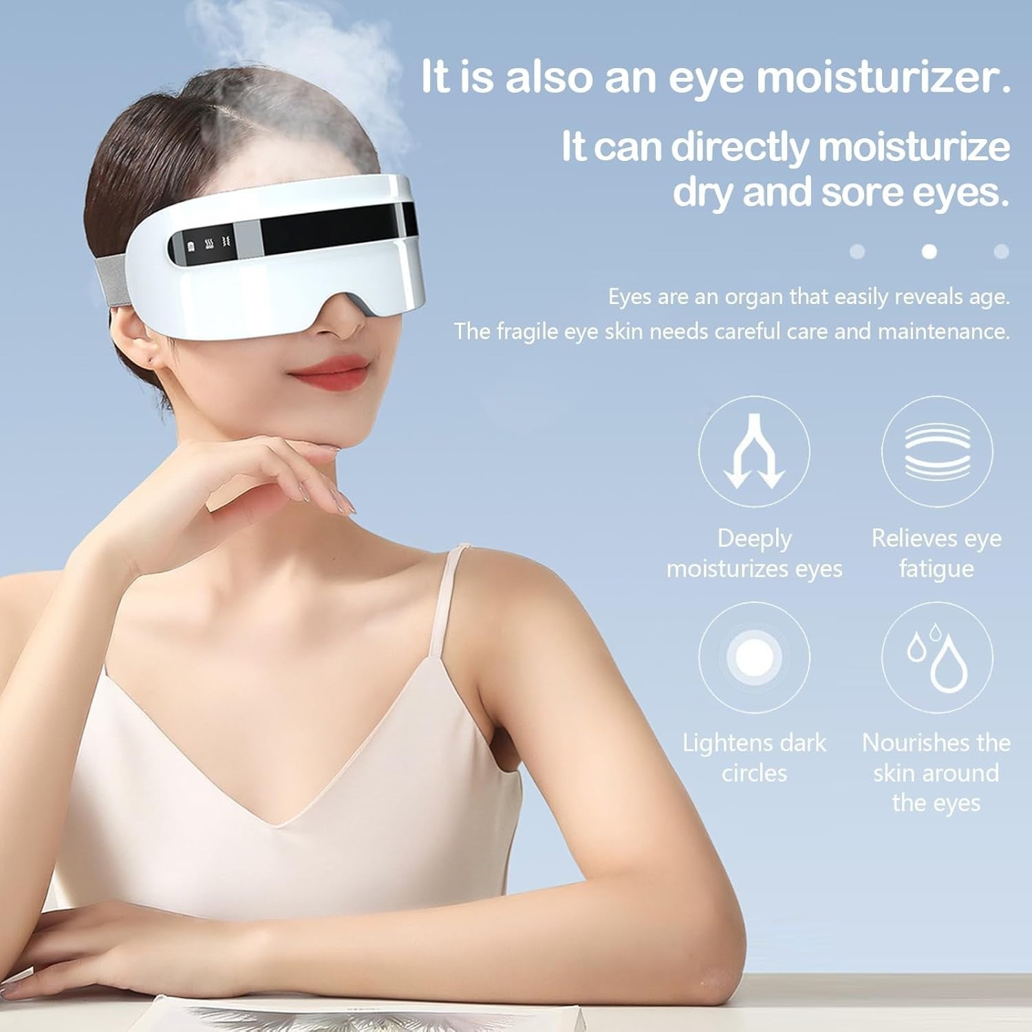 Heated Eye Massager Nano Steam Hot Compress Rechargeable Fatigue Relief