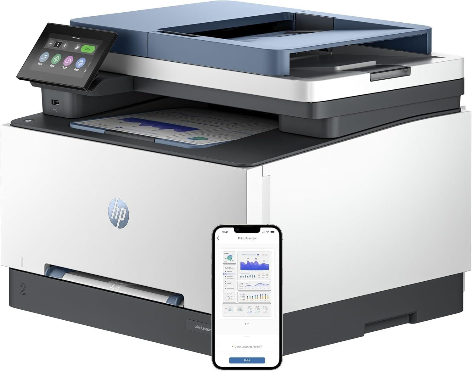 Blue A4 Colour Laser MFP Printer Duplex ADF 25ppm Ethernet Office Pro