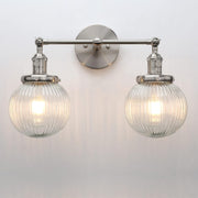 Modern 2-Light Glass Wall Sconce Brushed Metal | Dimmable Bedroom Lamp